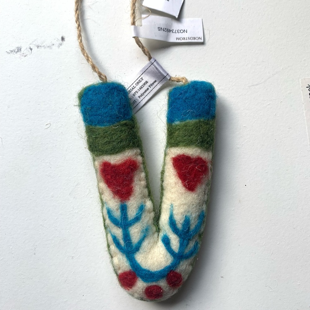 Anthropologie Felt Monogram Letter V Ornament